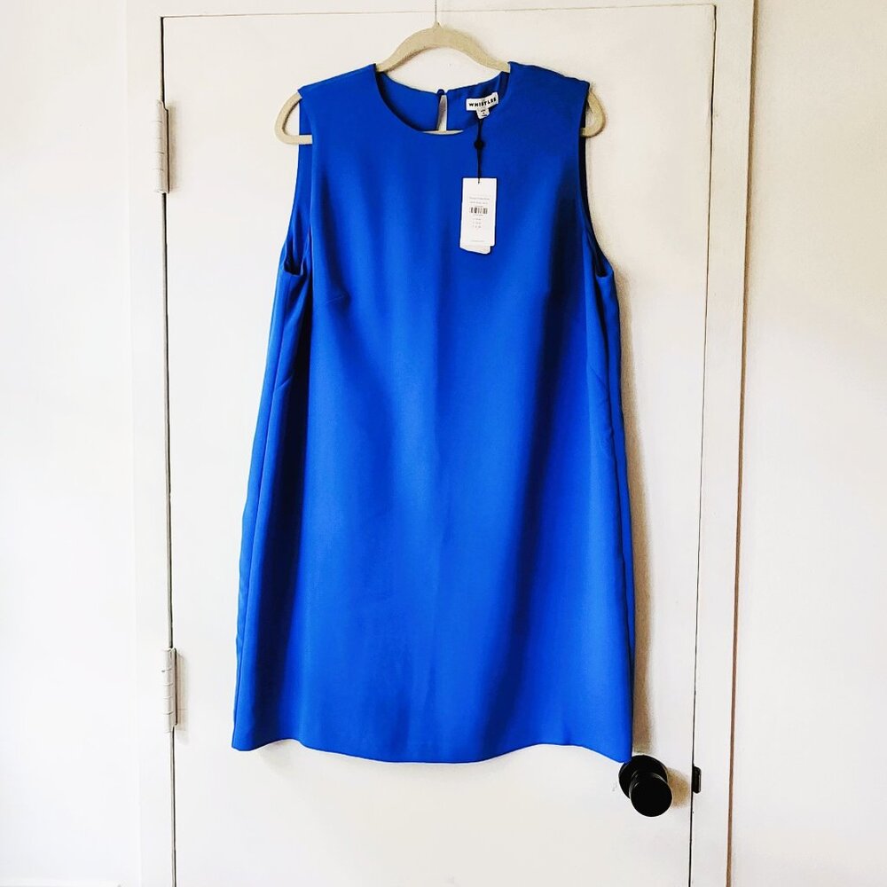 WHISTLES Cocoon Crepe Blue Sleeveless Dress Size US 14 | UK 18 | EU 46 NEW